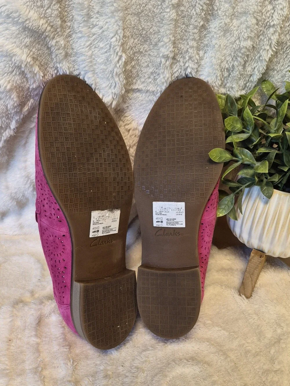 Clarks Magenta Suede Laser-Cut Loafers
